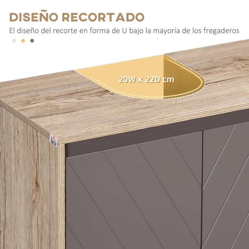 HOMCOM Conjunto de 1 Mueble para Debajo del Lavabo 1 Armario de Baño con Espejo y 1 Columna de Baño Roble y Gris