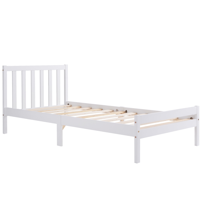 Solid Wooden Single Bed Frame 3ft with Headboard and Footboard, No Box Spring Required, Easy Assembly, 196x94x77 cm, White