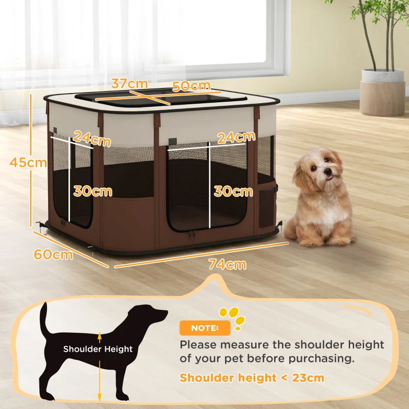 PawHut Foldable Dog Pen with Storage Bag for Indoor/Outdoor Use, Portable Pet playpen, with Ground Stakes - Brown