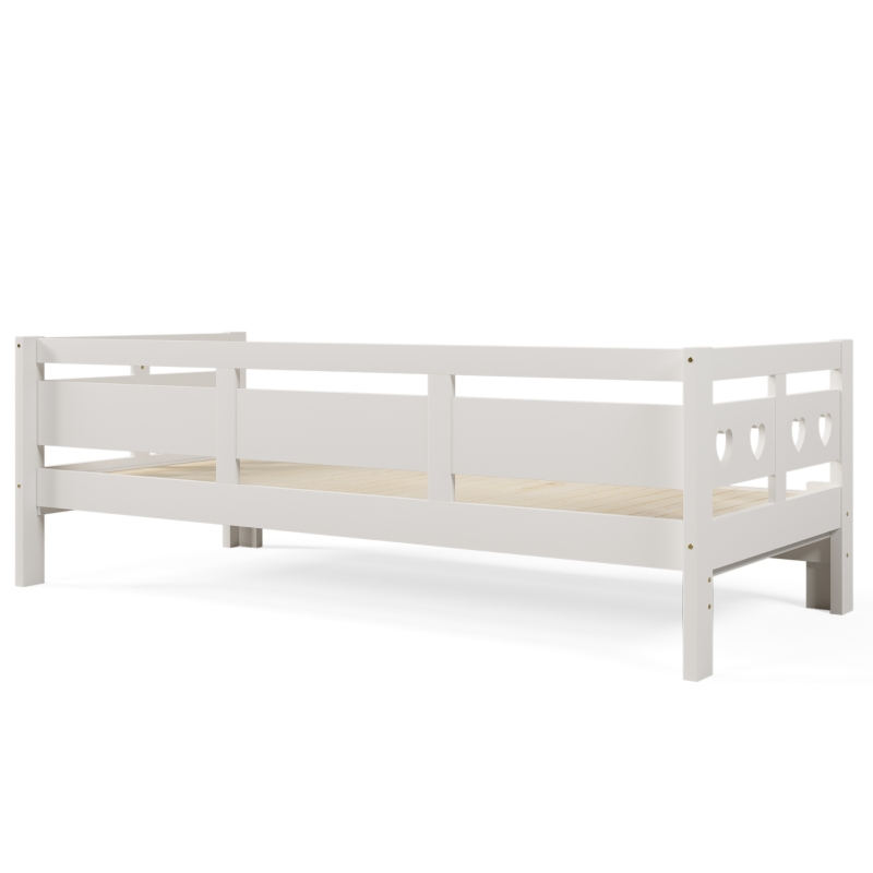 Heart-Shaped Wooden Daybed Frame with Pull-Out Trundle, 3FT Single Sofa Bed for Children Adults, Guest bed for Living Room, 196x98-187x66 cm, White