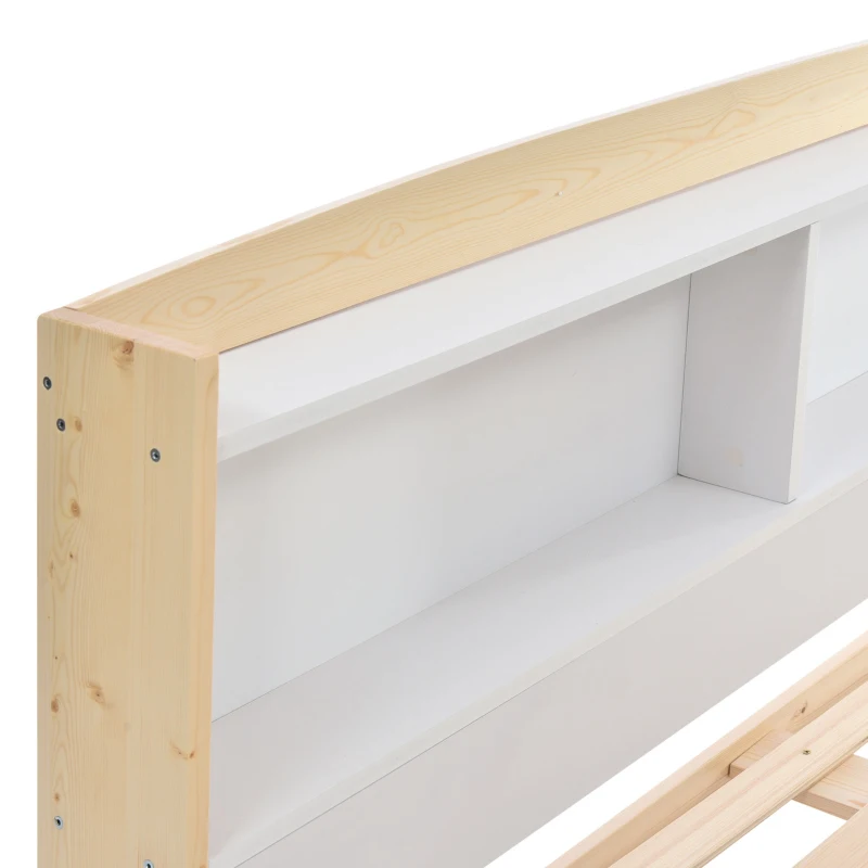 Wooden Double Bed Frame with Storage Headboard, Durable Construction, Ideal for Any Room, Suitable for Adults Kids, 4FT 6 Size, 135x190 cm, White