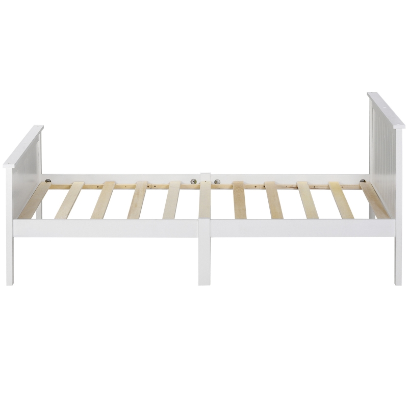 Wood Bed Frame with Headboard and Footboard, Single Bed for Kids or Guest Room, Bedroom Furniture, 199x96x82 cm, White