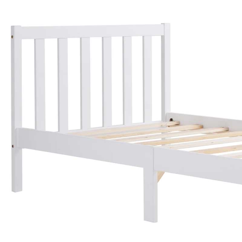 Solid Wooden Single Bed Frame 3ft with Headboard and Footboard, No Box Spring Required, Easy Assembly, 196x94x77 cm, White
