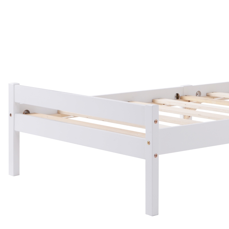 Solid Wooden Single Bed Frame 3ft with Headboard and Footboard, No Box Spring Required, Easy Assembly, 196x94x77 cm, White