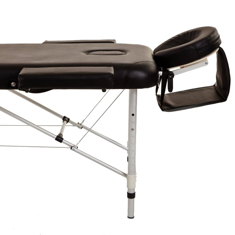 Portable Aluminium Massage Table, 3-Section Foldable Couch Bed with Adjustable Headrest, Arm Support, and Carrying Bag, Black