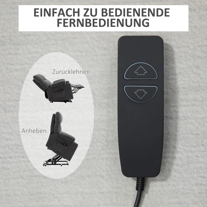 HOMCOM Opstaan hulp seniorenstoel, ligfunctie, inclusief afstandsbediening, 144 cm x 91 cm x 88 cm, Donkergrijs