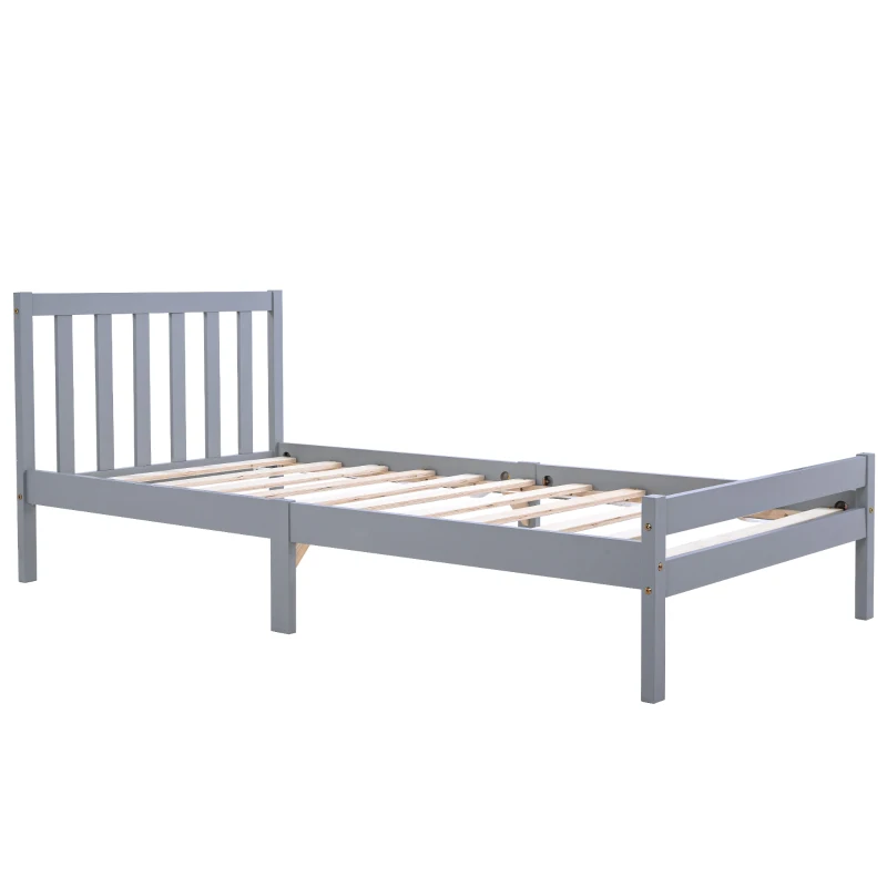 3ft Single Bed Frame with Headboard, Footboard, Wood Slat Support, Easy Assembly, Daybed for Teenagers, Adults, 196x94x77 cm, Grey