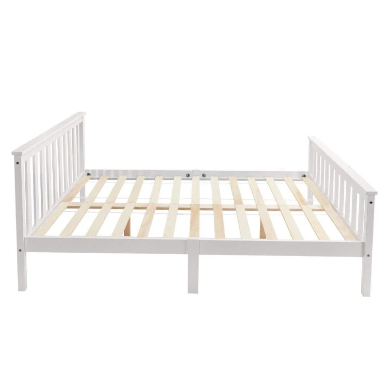 Double Wooden Bed Frame 4ft6, Pine Wood with Eco-Friendly Finish, No Box Spring Required, Bedroom Furniture, 198x141x82 cm, White