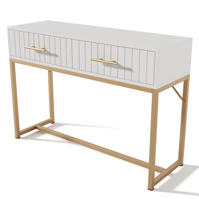 Modern Dressing Table with 2 Drawers, Highboard Bedroom Chest, Particle Board and Metal Construction - 75x100x45 cm, White