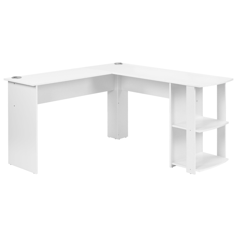 L-Shaped Corner Computer Desk, Large Home Office Desk with 2 Storage Shelves, Easy Assembly, 140x140x75 cm, White