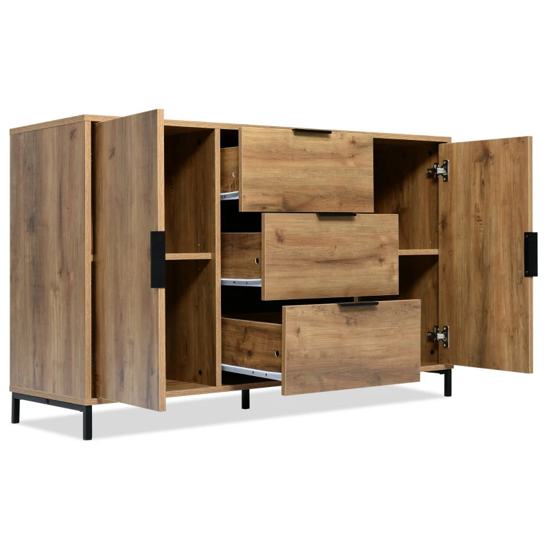 Living Room Sideboard Cabinet, 2 Doors and 3 Drawers with Adjustable Shelf, Modern Storage Cabinet, 120x40x76 cm, Dark Oak