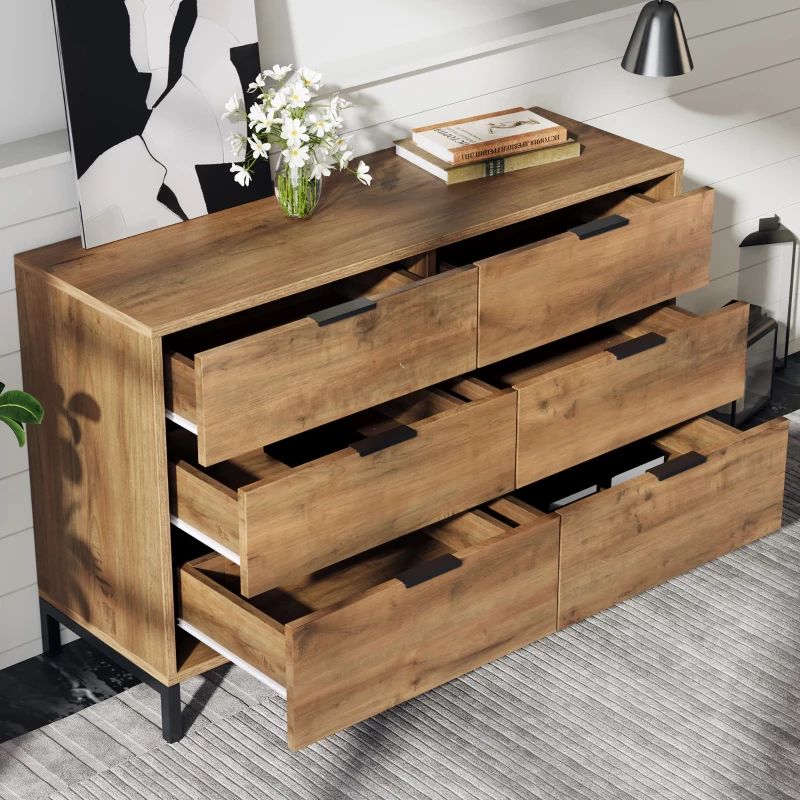 Sideboard Cabinet with Storage Drawers, Metal Cupboard Handles, Wooden Chest of Drawers for Living Room, Bedroom, 120x40x76 cm, Dark Oak