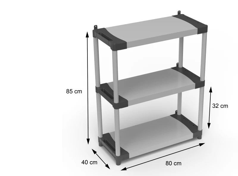 MONGARDI Scaffale in resina PVC 3 ripiani portata 80 Kg,  80x40x85 cm