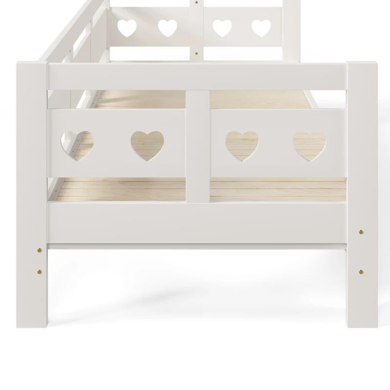 Heart-Shaped Wooden Daybed Frame with Pull-Out Trundle, 3FT Single Sofa Bed for Children Adults, Guest bed for Living Room, 196x98-187x66 cm, White