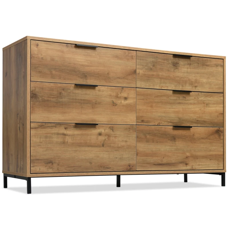 Sideboard Cabinet with Storage Drawers, Metal Cupboard Handles, Wooden Chest of Drawers for Living Room, Bedroom, 120x40x76 cm, Dark Oak