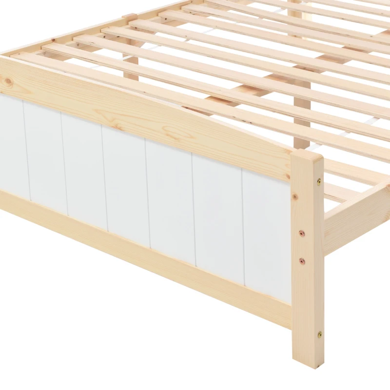 Wooden Double Bed Frame with Storage Headboard, Durable Construction, Ideal for Any Room, Suitable for Adults Kids, 4FT 6 Size, 135x190 cm, White