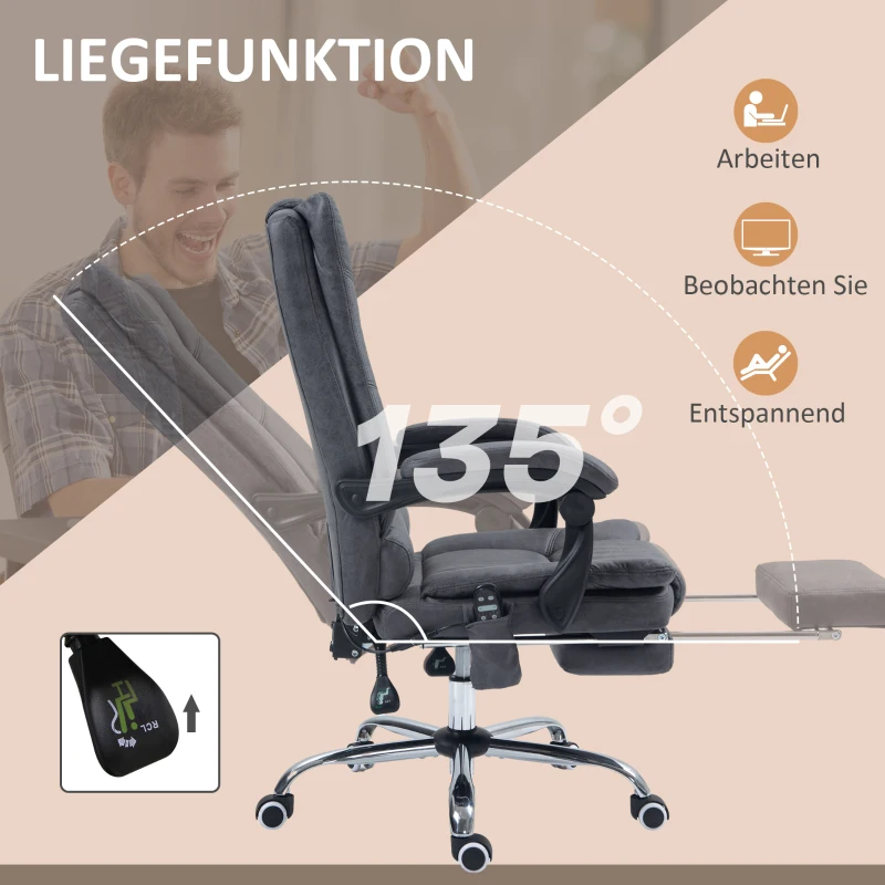 Vinsetto Massagestoel Bureaustoel met Massagefunctie, inclusief Voetensteun, Verstelbare Hoogte, 64 cm x 70 cm x 118 cm, Zwart(m-6)
