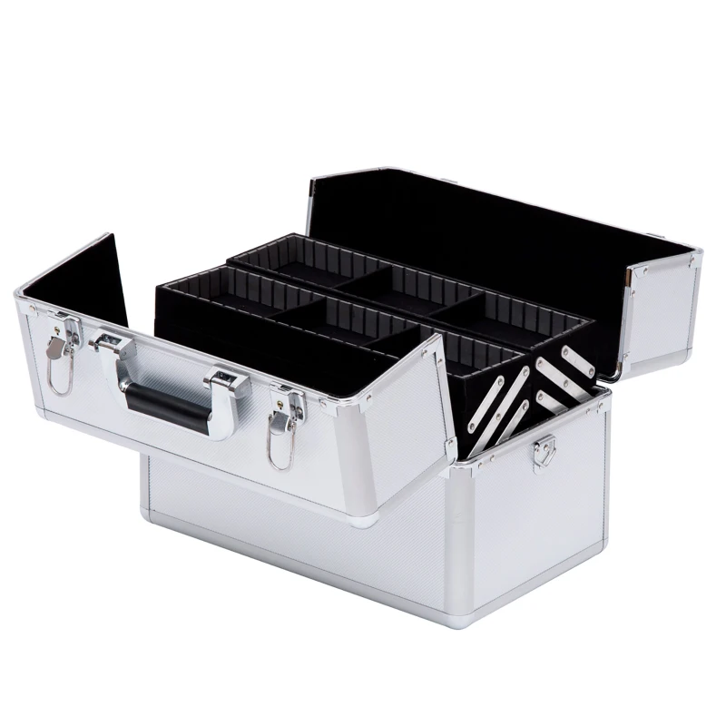 HOMCOM Cutie de Machiaj în 3 Nivele, Geantă Profesională pentru Cosmetică, 36.5x24x29 cm, Argintiu