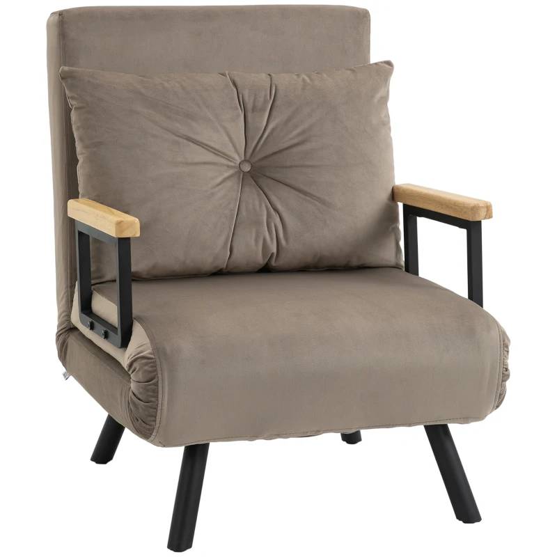 HOMCOM Slaapfauteuil, logeerbed, verstelbare rugleuning, tot 120 kg, metalen frame, 63x73x81cm, Lichter bruin(m-11)