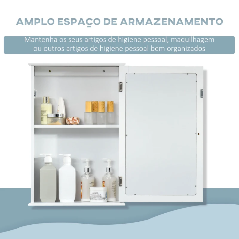 kleankin Armário de Casa de Banho com Espelho Armário com Espelho para Casa de Banho com 1 Prateleira Estilo Moderno 41x14x60 cm Branco