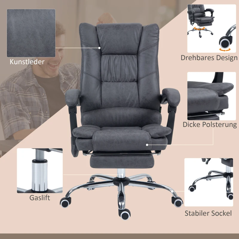 Vinsetto Massagestoel Bureaustoel met Massagefunctie, inclusief Voetensteun, Verstelbare Hoogte, 64 cm x 70 cm x 118 cm, Zwart(m-7)