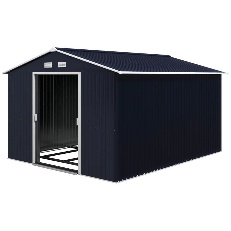 Outsunny Magazie de Depozitare de 11 x 9 din Metal pentru Unelte de Gradina cu Usi Glisante Duble si 4 Orificii de Aerisire(m-9)