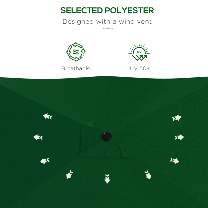 Outsunny 2 x 3(m) Garden Parasol Umbrella, Rectangular Outdoor Market Umbrella Sun Shade with Crank & Push Button Tilt, 6 Ribs, Aluminium Pole, Green