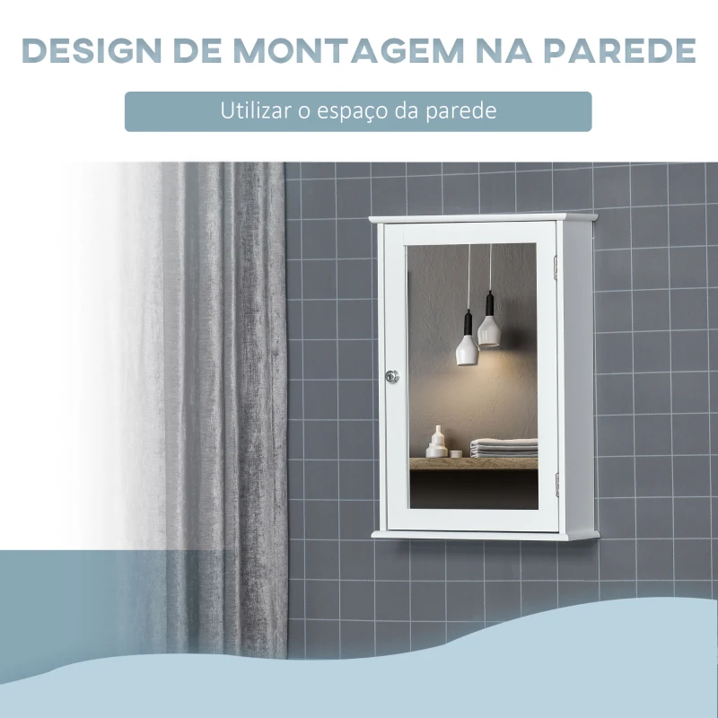 kleankin Armário de Casa de Banho com Espelho Armário com Espelho para Casa de Banho com 1 Prateleira Estilo Moderno 41x14x60 cm Branco