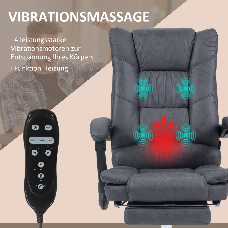 Vinsetto Massagestoel Bureaustoel met Massagefunctie, inclusief Voetensteun, Verstelbare Hoogte, 64 cm x 70 cm x 118 cm, Zwart(m-4)