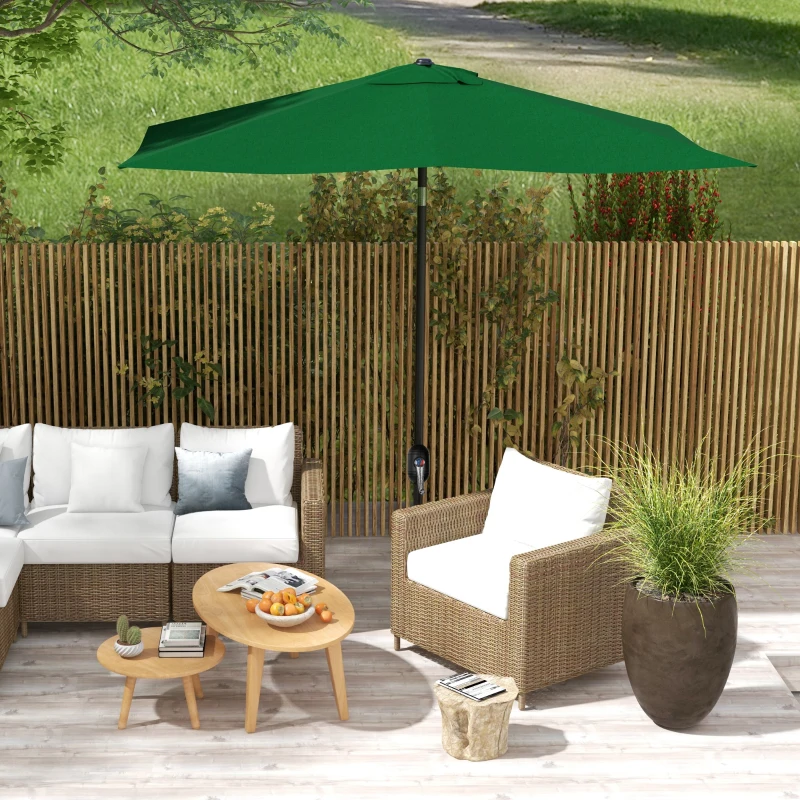 Outsunny 2 x 3(m) Garden Parasol Umbrella, Rectangular Outdoor Market Umbrella Sun Shade with Crank & Push Button Tilt, 6 Ribs, Aluminium Pole, Green