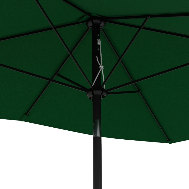Outsunny 2 x 3(m) Garden Parasol Umbrella, Rectangular Outdoor Market Umbrella Sun Shade with Crank & Push Button Tilt, 6 Ribs, Aluminium Pole, Green