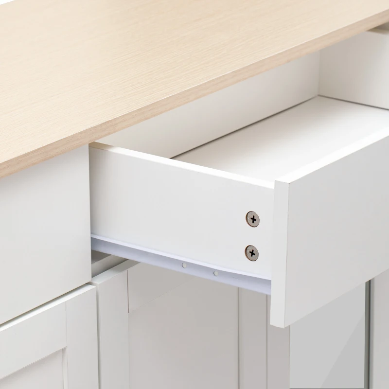 Buffet de style campagnard, casier avec 4 portes et 2 tiroirs, pour le salon et la salle à manger, 120 x 37 x 80 cm, Naturel + Blanc