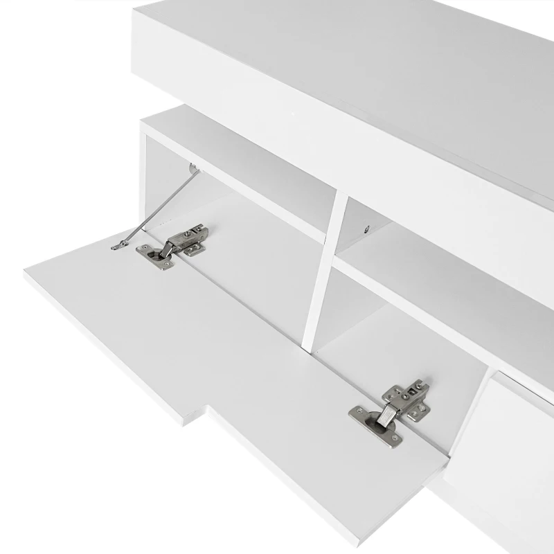 Meuble TV à roulettes avec finition brillante et bande LED blanche, Blanc