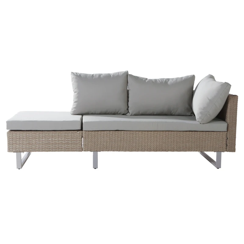 Set de grădină 4 piese din poli-rattan pentru 4-5 persoane cu colțar, masă și perne, huse lavabile, Kaki