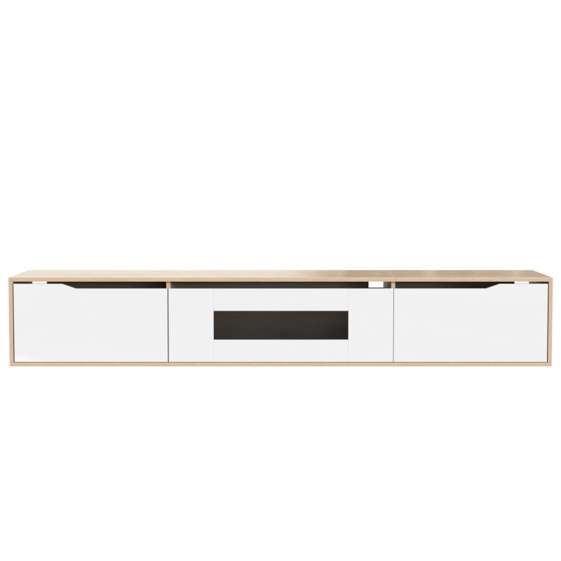 Meuble TV scandinave moderne en bois avec éclairage LED, 180x35x30 cm, Blanc