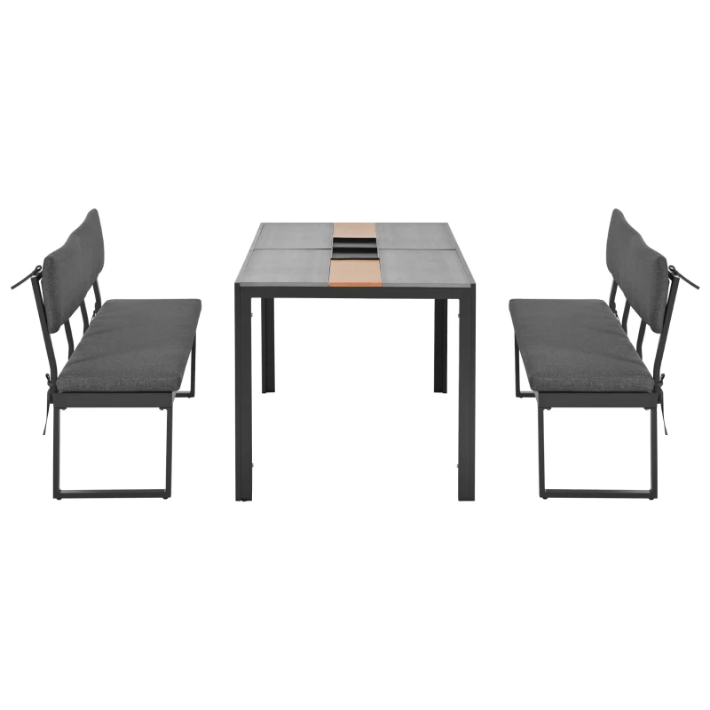Ensemble de Jardin en Aluminium avec Table et 6 Chaises, Coussins Lavables et Table Effet Bois - Salon de Jardin 6 Places en Aluminium, Gris