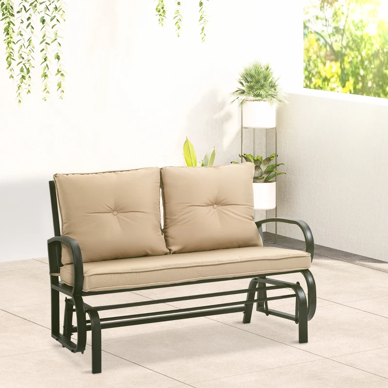 Outsunny Balansoar de Gradina pentru 2 Persoane cu Perne Capitonate pentru Sezut cu Spatar, 122x70x87cm, Kaki