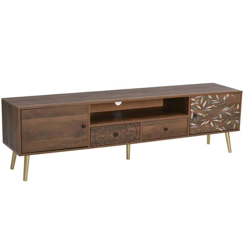 Meuble TV Vintage mobile avec 2 portes, 2 tiroirs et étagère de rangement, style Country, Naturel