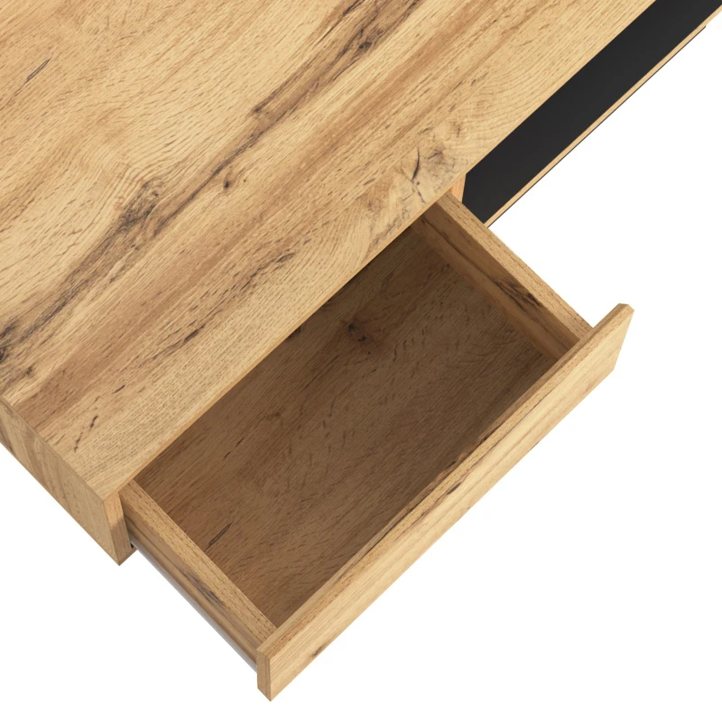 Table basse en chêne veiné avec tiroir sans poignées et rangement double face, relevable pour bureau et salon, gris foncé