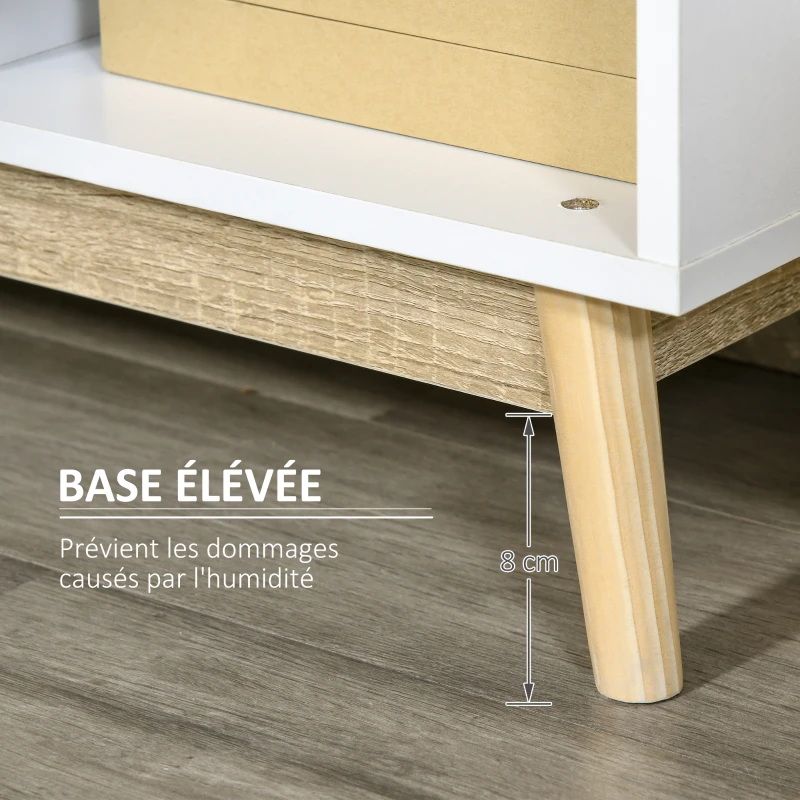 HOMCOM Buffet salon, meuble de rangement 9 cubes avec 3 portes et 3 compartiments ouverts, pieds en bois de pin, style moderne, buffet salle à manger, cuisine et salon, 96 x 30 x 75 cm, blanc, naturel