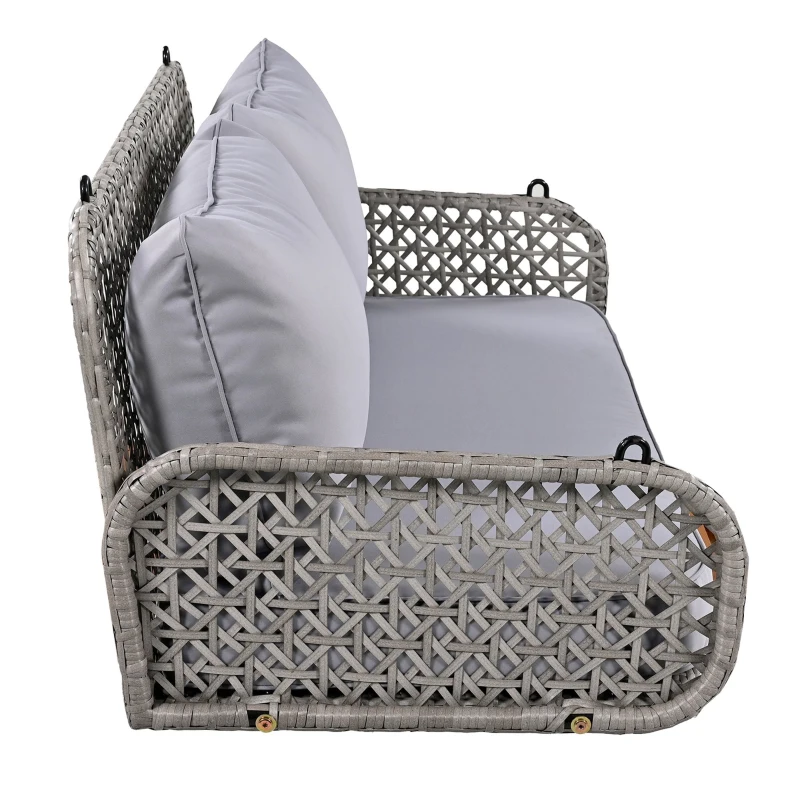 Balansoar dublu din PE-Rattan pentru grădină cu perne lavabile și 2 locuri, Capacitate 320 kg, Gri