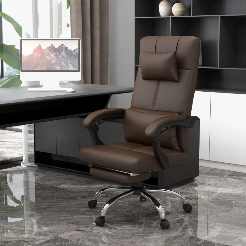 Vinsetto Sedia da Ufficio Massaggiante in Pelle PU ad Altezza Regolabile con Poggiapiedi e Telecomando, 66x67x115-123 cm, Marrone