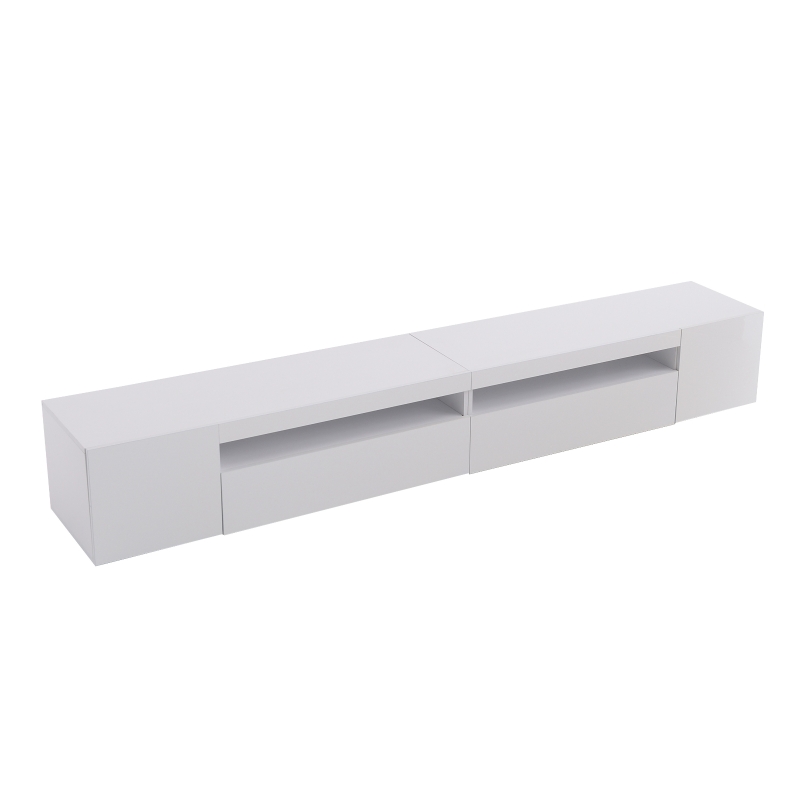 Meuble TV scandinave moderne, panneau lumineux, éclairage LED variable, pour salon et salle à manger 240 cm, Blanc