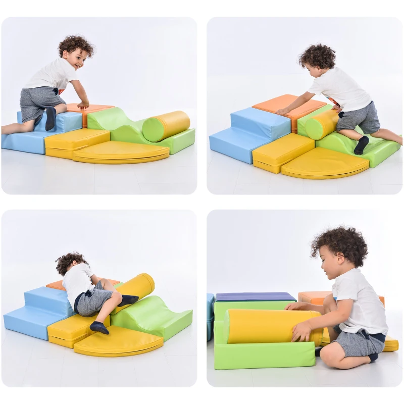Ensemble de 6 grands blocs de construction pour jouer et grimper avec échelle et toboggan pour enfants d'âge préscolaire et bébés, blocs doux, Coloré