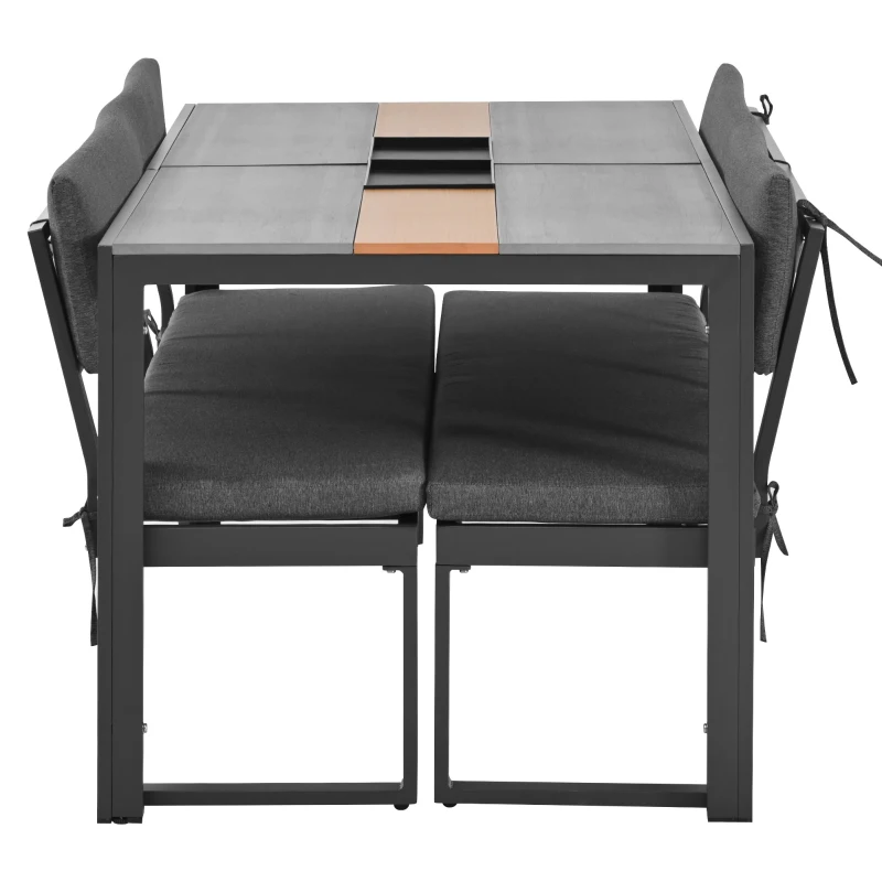 Ensemble de Jardin en Aluminium avec Table et 6 Chaises, Coussins Lavables et Table Effet Bois - Salon de Jardin 6 Places en Aluminium, Gris