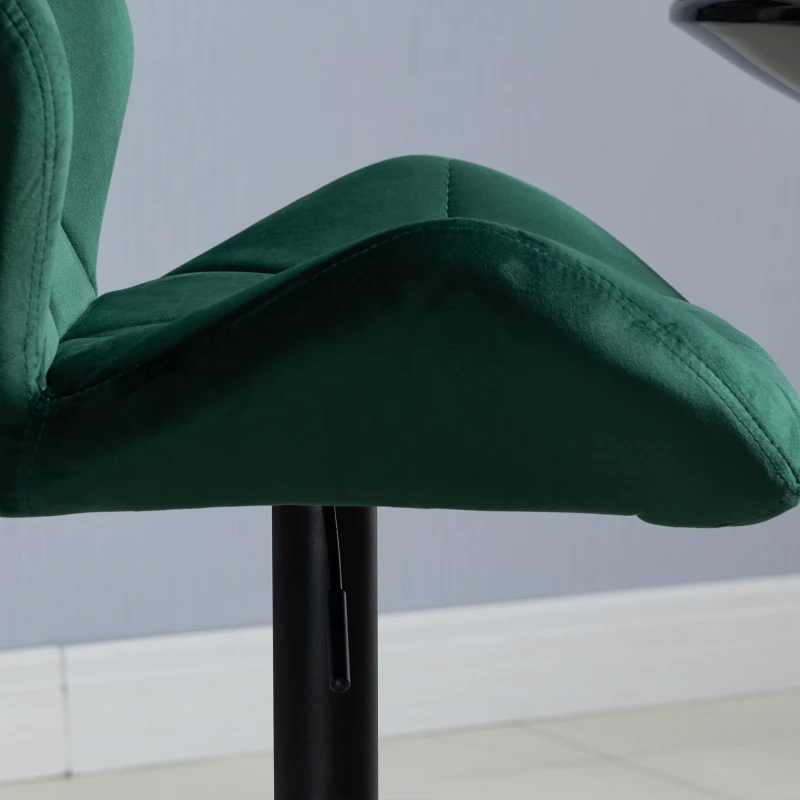 HOMCOM Set 2 Sgabelli da Bar, Altezza Regolabile con Base in Metallo e Seduta in Velluto, Sgabelli Moderni con Schienale e Poggiapiedi, 46x48x83-104cm, Verde