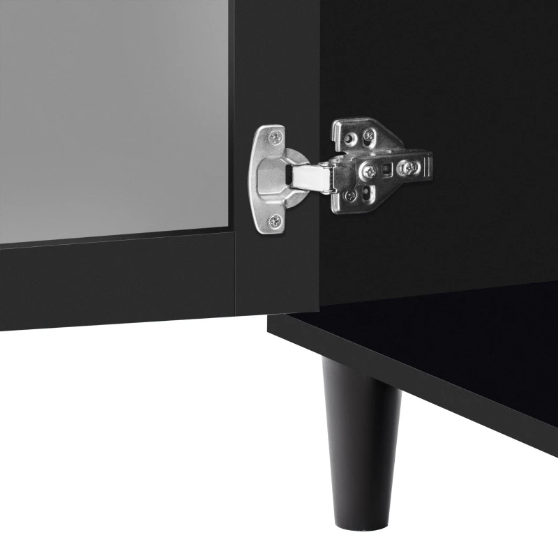 Buffet avec miroir et poignées en cristal pour salon et salle à manger, Noir
