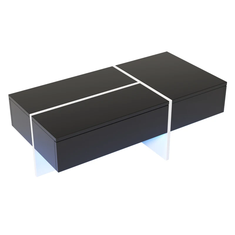 Table basse à blocs relevable avec système d'éclairage LED contrôlé par application, Noir