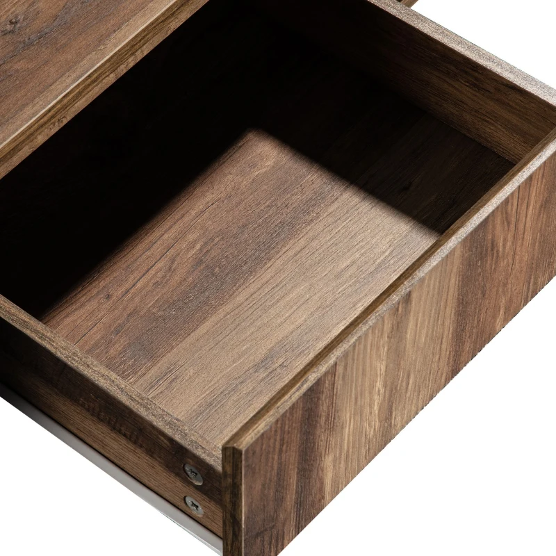 Table basse à grain de bois, Table de salon avec tiroirs, Grands treillis de rangement des deux côtés, Style industriel, Noir+Naturel(m-7)