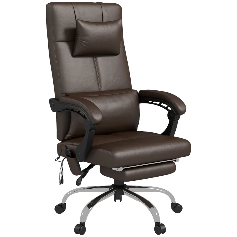 Vinsetto Sedia da Ufficio Massaggiante in Pelle PU ad Altezza Regolabile con Poggiapiedi e Telecomando, 66x67x115-123 cm, Marrone